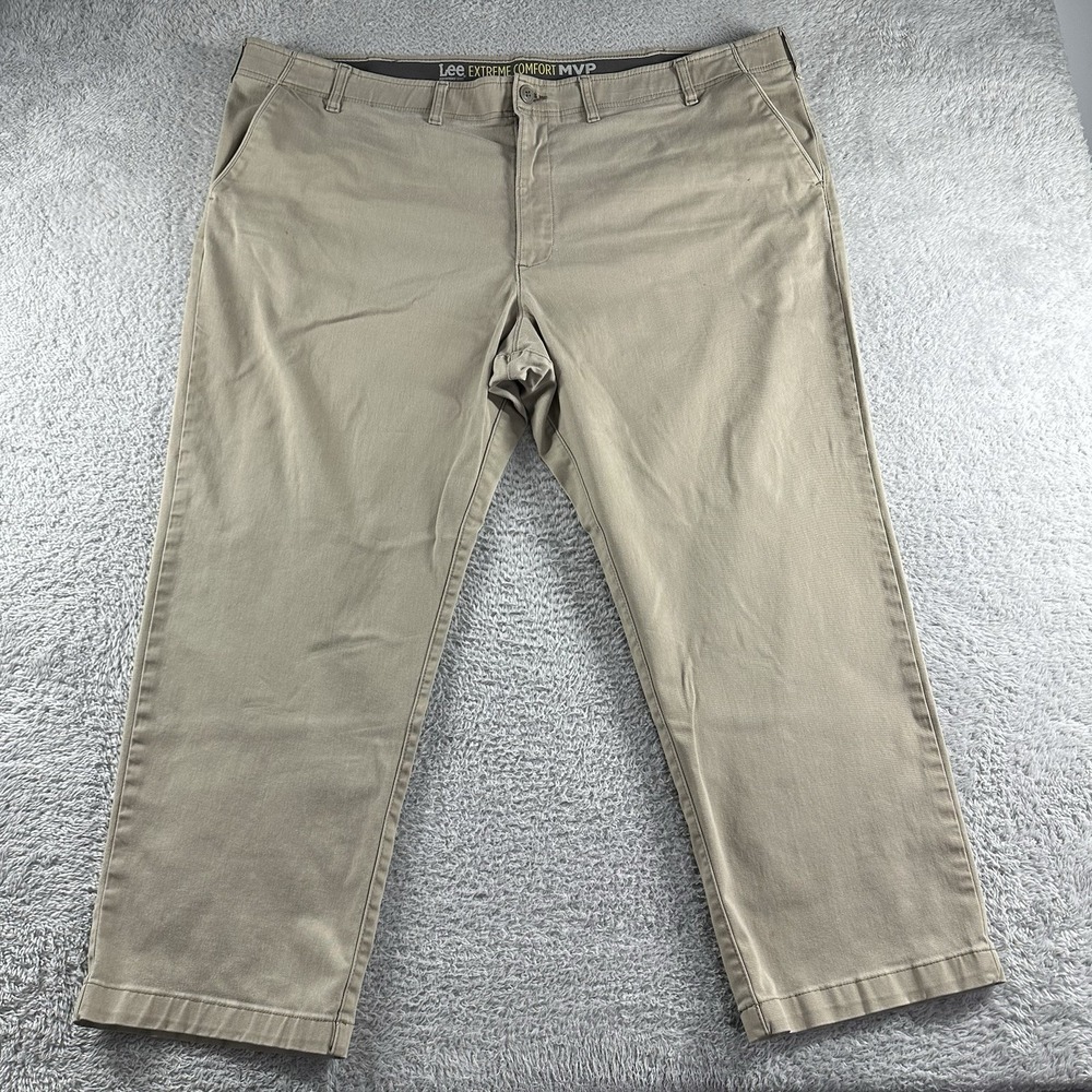 Lee Extreme Comfort Pants Mens 50x29‎ Khaki Stretch Elastic Waist Chino Workwear